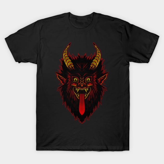 Krampus - Fire Demon - Traditional Tattoo Design T-Shirt by rudyfaber